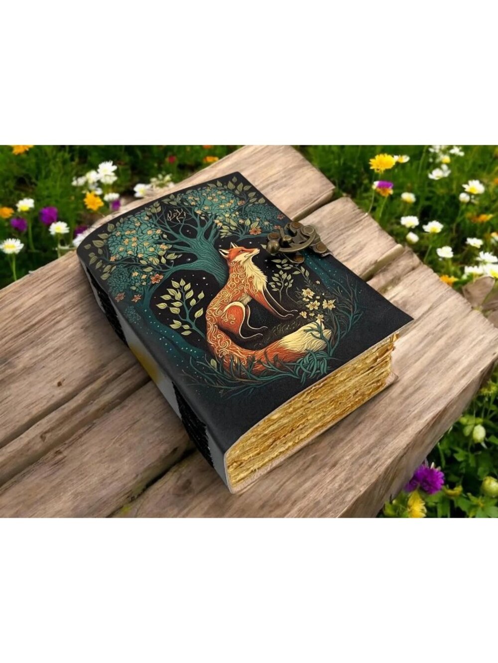 Sakura Vintage Leather Journal Fox Tree of Life Buffalo Paper Brown 7x5 C-Lock